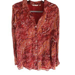 Soft Surroundings Women Size L Red Paisley Cheyla Tunic Button Top  Lined Blouse